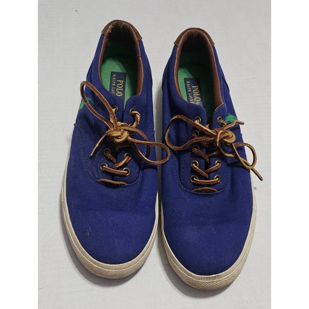 Polo Ralph Lauren Vaughn Canvas Suede Sneakers Blue White Embroidered Mens 12D